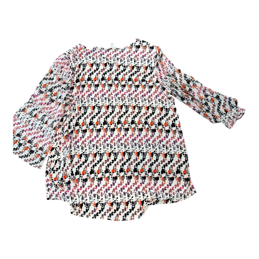 Cato EST 1946 Geometric Print Keyhole Blouse 3/4 Sleeve Pearl Accent 14/16W - Picture 2 of 4